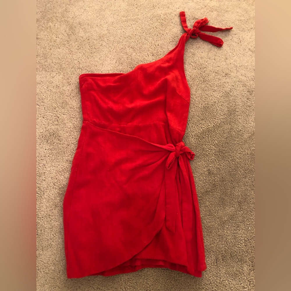 Red dress , lined with one shoulder strap